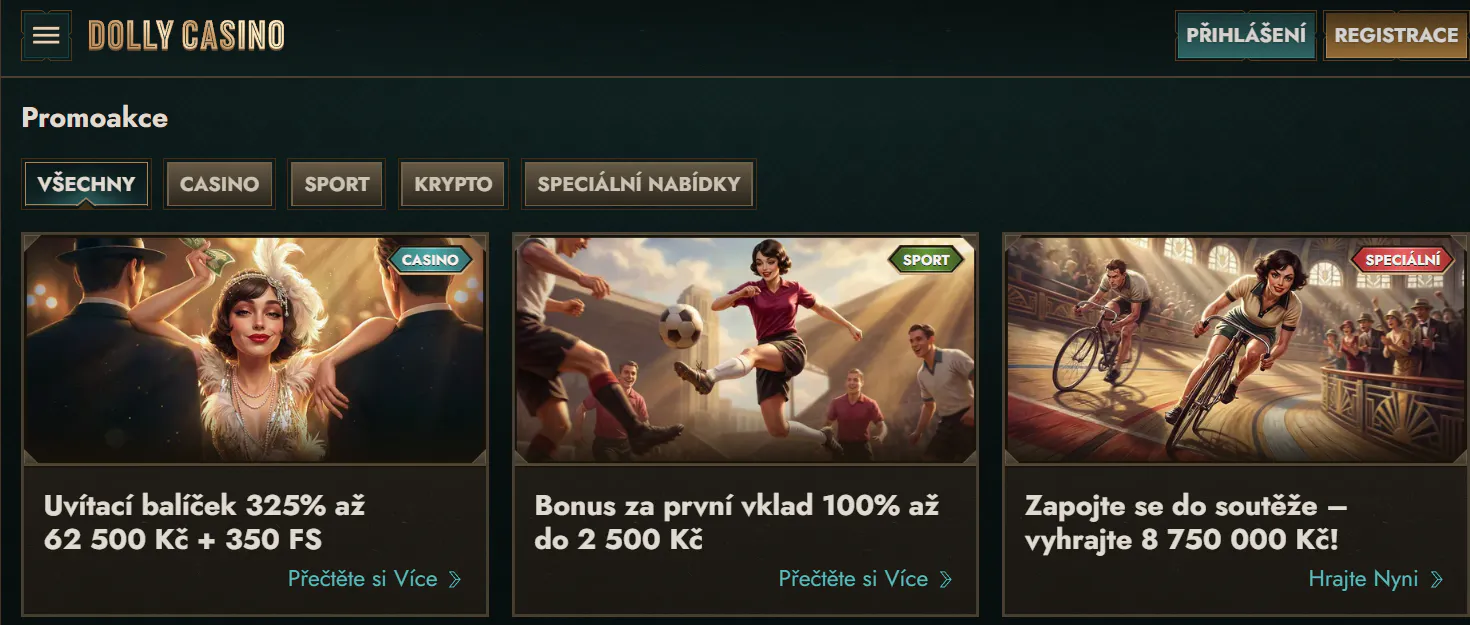 aktuální zobrazení aktuálního uvítacího bonusu Dolly Casino