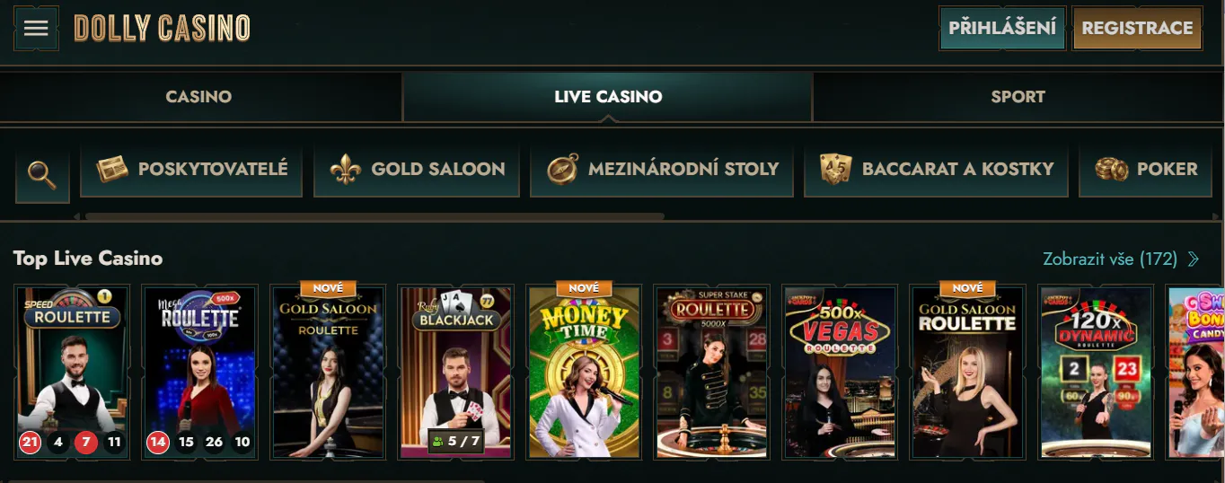 aktuální zobrazení aktuálního živé kasino lobby Dolly Casino